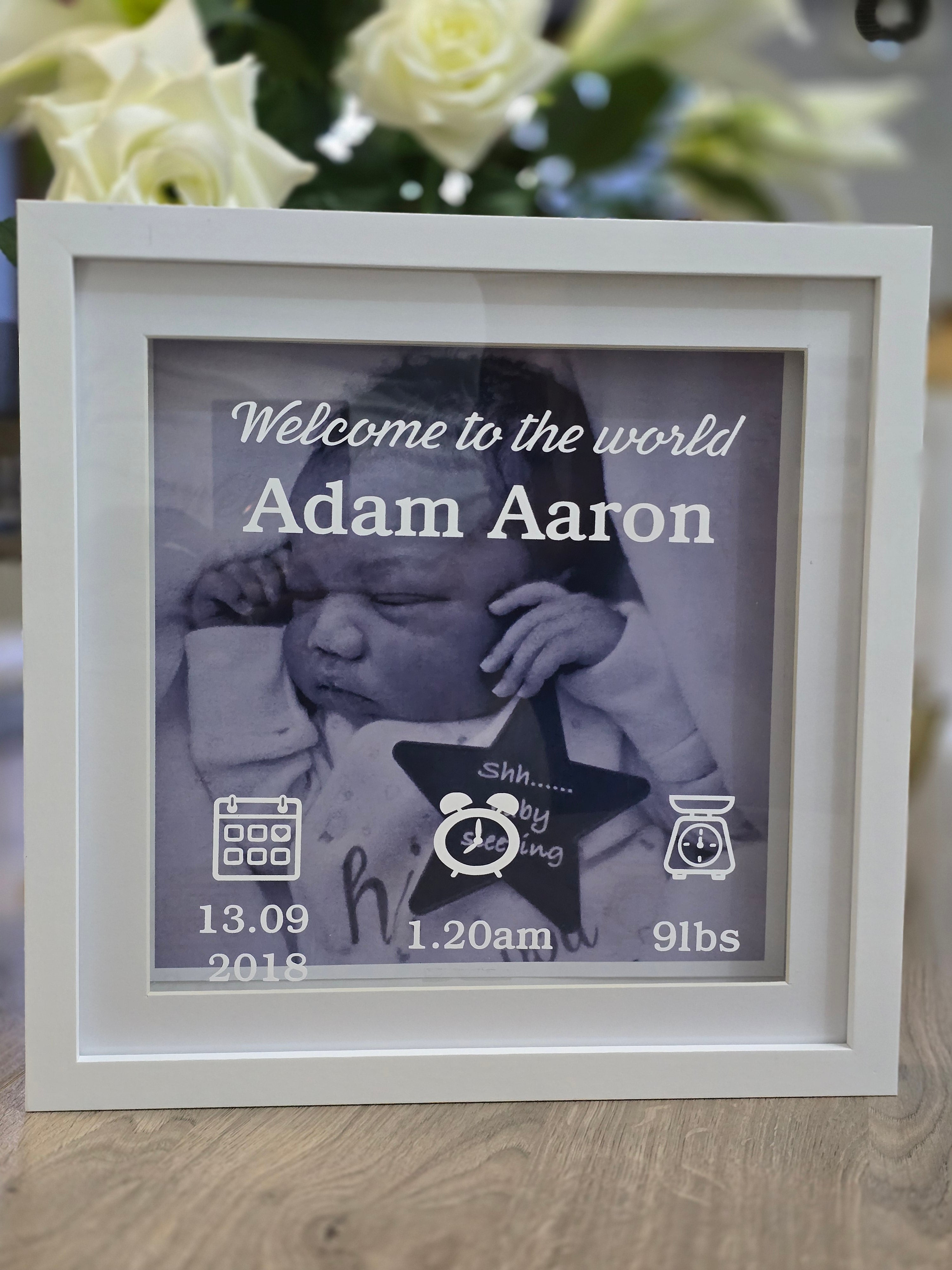 Birth announcement shadow box frame - full picture