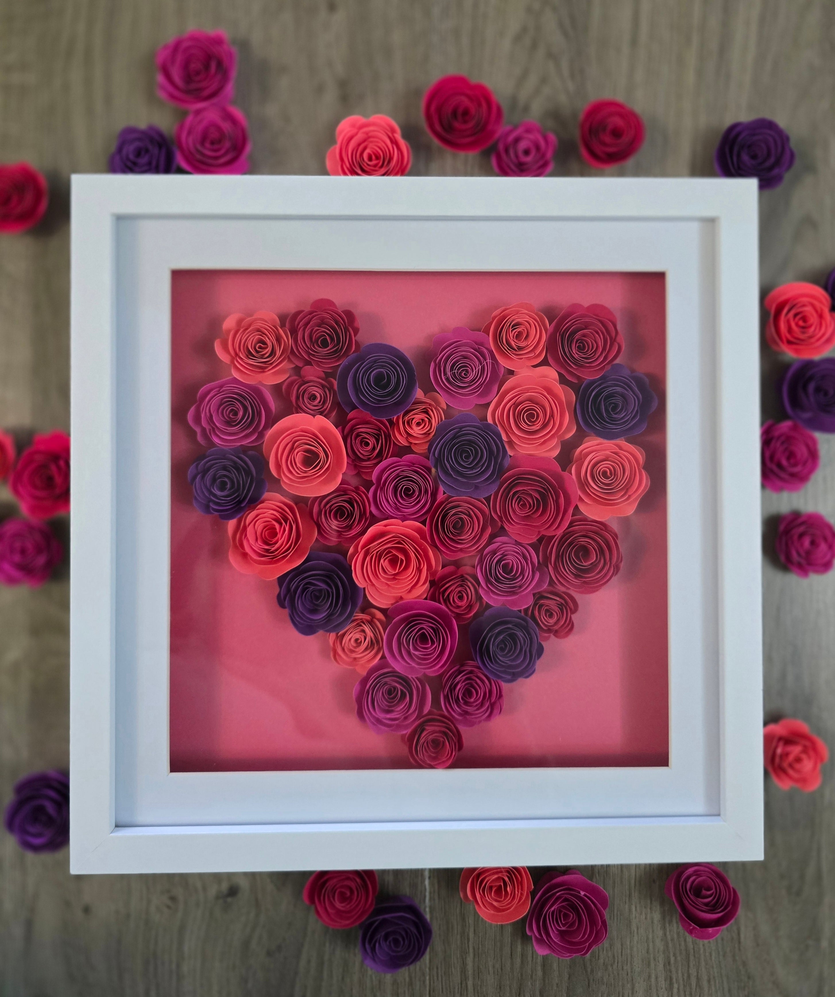 Floral shadow box frame - heart shape